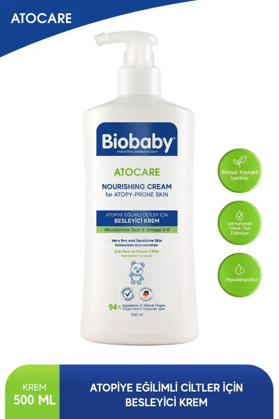 Biobaby Besleyici Krem 500 ml - Seramid, Prebiyotik, Omega 3 - 6, Yulaf Unu - 1