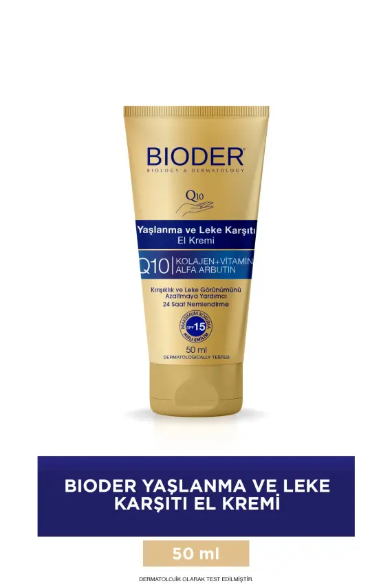 Bioder Yaşlanma Kırışıklık ve Leke Karşıtı El Kremi (50 ml) - Kolajen, Q10, Arbutin, C Vitamini SPF 15+ - 1