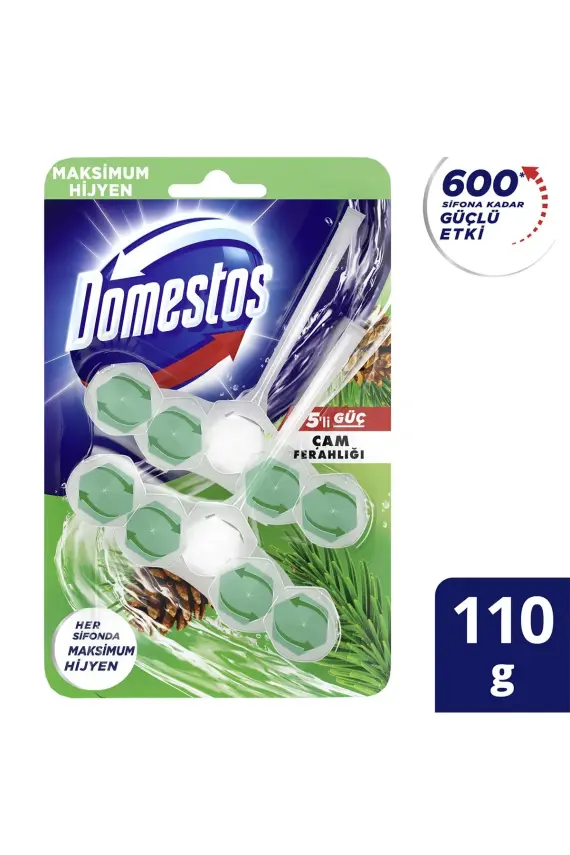 Domestos WC Blok 5'li Güç Çam Ferahlığı 600 Sifona Kadar Güçlü Temizlik 2'li Paket - 1