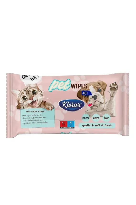 Klerax Pet Wipes Evcil Hayvanlar İçin Temizlik Mendili 40 Yaprak - 1