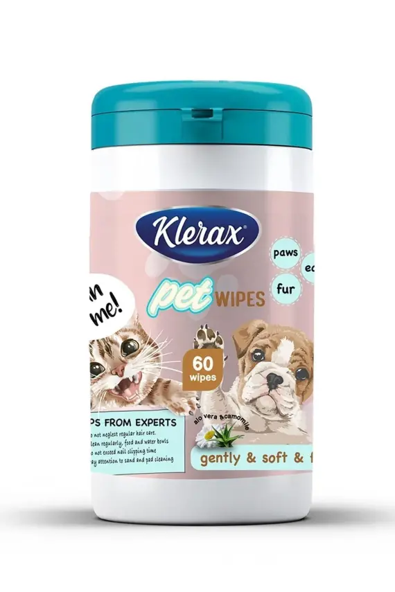 Klerax Pet Wipes Evcil Hayvanlar Için Temizlik Mendili 60 Yaprak - 1