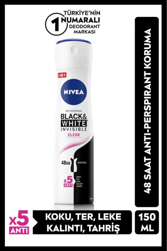 Nivea Kadın Sprey Deodorant Black&White Invisible Clear 150ml - 48 Saat Anti-perspirant - 1