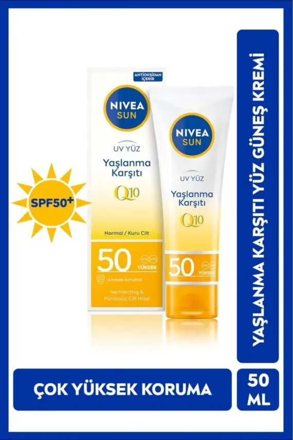 Nivea SUN Q10 Yaşlanma Karşıtı Yüz Bakım Kremi 50ml - SPF 50+ Güneş Koruyucu - 1