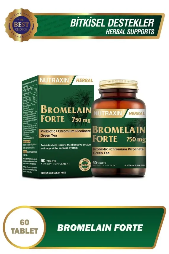 Nutraxin Bromelain Forte 60 Tablet - Bromelain Krom, Probiyotik 750 mg - 1